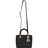 Christian Dior Black Crinkled Lambskin Small Lady Dior Handbag