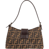 Fendi Monogram FF Zucca Baguette Buckle Canvas Small Shoulder Bag