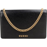 Gucci Black Grained Leather Wallet On Chain Crossbody Bag