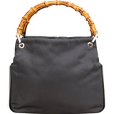 Gucci Black Leather Nylon Bamboo Top Handle Handbag