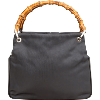 Gucci Black Leather Nylon Bamboo Top Handle Handbag