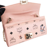 MCM Pink Monogram Patricia Visetos Rabbit Wallet On Chain Crossbody Bag