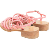 Chanel Pink Leather Woven Stitched Chain CC Strappy Sandals (37)
