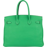 Hermès Vert Bamboo Taurillon Clemence Gold Birkin 35 Handbag