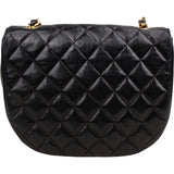 Chanel Quilted Lambskin 24K Gold Half Moon Single Flap Crossbody Bag