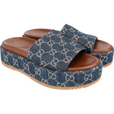 Gucci Denim GG Platform Slide Sandal Sandals (38)