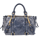 Miu Miu Vitello Shine Leather Gathered Drawstring Satchel Handbag