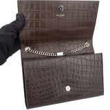 Saint Laurent Croc-Embossed Leather Kate Tassel Chain Crossbody Bag