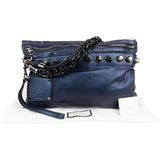 Gucci Blue Metallic Leather Babouska Studded Clutch Shoulder Bag