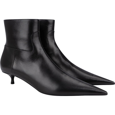Balenciaga Fashion Show Black Leather Pointed Toe Kitten Heel Ankle Boots (37)