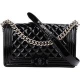 Chanel Quilted Patent Leather Medium Boy Crossbody Bag