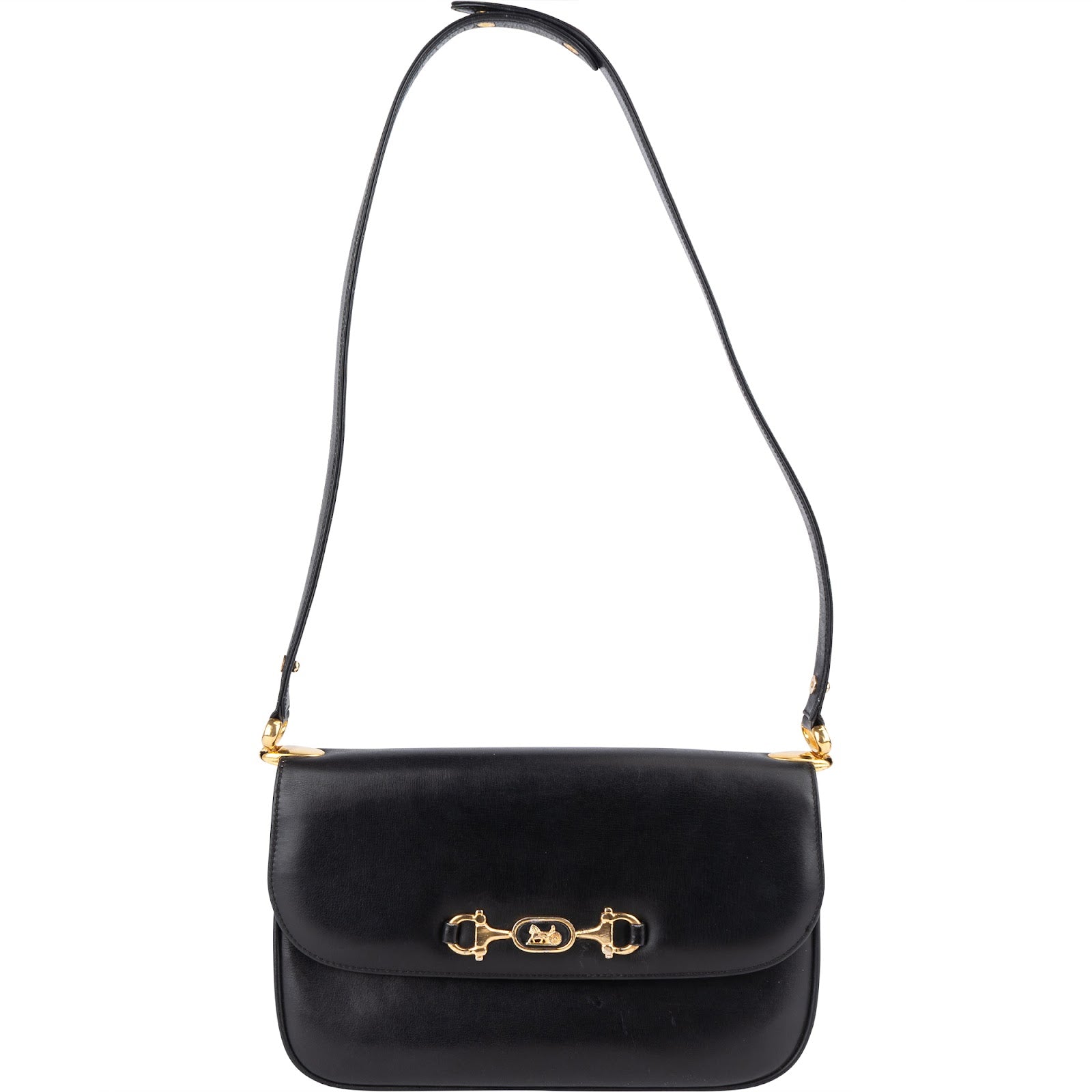 Celine Black Leather Triomphe Shoulder Bag - vintageandkickz