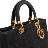 Christian Dior Quilted Nylon Cannage Large Lady Dior Handbag
