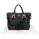 Prada Black Soft Calfskin Buckle Tote Handbag