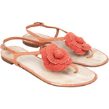 Chanel Coral Canvas Camellia Flower CC Thong Sandals (37)