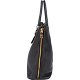 Prada Noir Vitello Phenix Leather Side Zipper Tote Handbag
