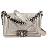 Chanel Metallic Chevron Caviar Leather Boy Single Flap Crossbody Bag