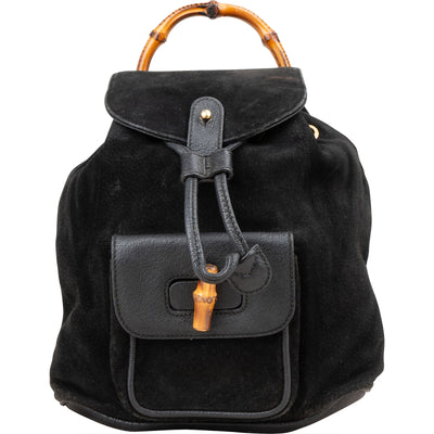 Gucci Suede and Leather Mini Bamboo Backpack