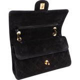 Chanel Quilted Suede 24K Gold Medium Double Flap Shoulder Bag