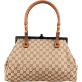 Gucci Monogram Canvas GG Bamboo Frame Top Handbag