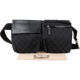 Gucci Black Leather Monogram GG Canvas Belt Crossbody Belt Bag