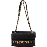 Chanel Quilted Lambskin Chain Spellout Letters Single Flap Crossbody Bag