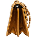 Chanel Crinkled Stitched Patent Leather Chain Around Single Flap Shoulder Bag