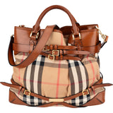 Burberry Nova-Check Haymarket Brown Leather Bridle Lynher Belt Hobo Handbag