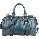 Miu Miu Blue Vitello Lux Leather Drawstring Satchel Handbag xx geruch