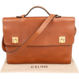 Celine Grained Leather Double Ring Clasp Briefcase Crossbody Handbag