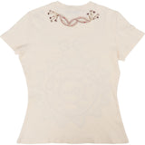Christian Beige Cotton Embroidered Studded T-Shirt (S-M)