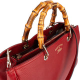 Gucci Grained Leather Bamboo Handle Tote Handbag