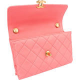 Chanel Pink Leather Quilted Lambskin Top Handle Single Flap Crossbody Bag