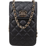 Chanel Quilted Lambskin Flap Phone Holder Crossbody Bag