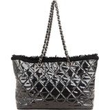 Chanel Patent Leather Fringed CC Large Shopping Tote Shoulder Bag