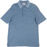 Hermès Blue Cotton Striped Collar H Pocket Polo T-Shirt (L)