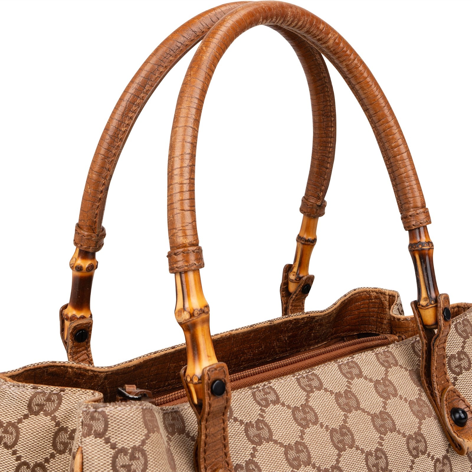 Gucci Monogram GG Bamboo Handbag - vintageandkickz