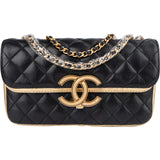 Chanel Quilted Lambskin and Metallic Leather Double Flap Crossbody Bag