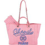 Chanel Canvas Pinstripe Baseball Bicolor Deauville Tote Shopper Shoulder Bag