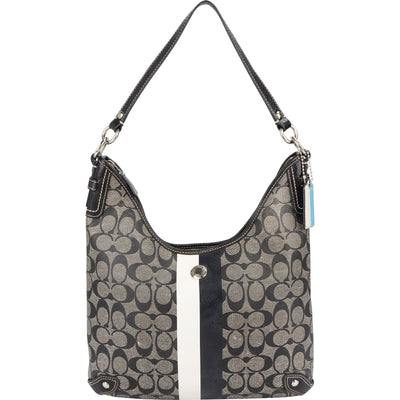 Coach Monogram Signature Stripe Hobo Shoulder Bag