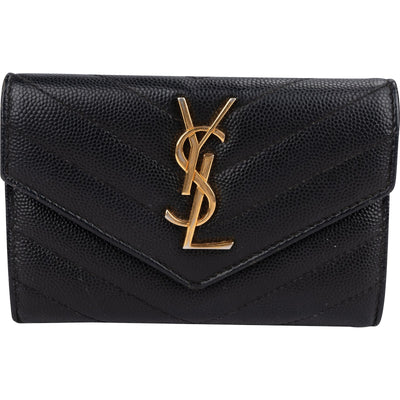 Yves Saint Laurent Grain de Poudre Quilted Leather Envelope Wallet