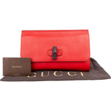 Gucci Red Pebbled Leather Bamboo Clutch Bag