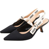 Christian Dior Black Leather Navy Fabric J'ADIOR Slingback Pumps (37)