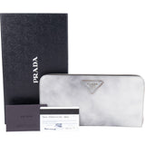 Prada Glossy Grigio Patent Leather Continental Zip Around Wallet 1M1253