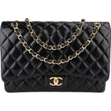 Chanel Quilted Lambskin Gold Maxi Double Flap Crossbody Bag
