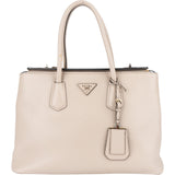 Prada Grey Saffiano Leather Turnlock Double Handbag