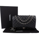 Chanel Quilted Caviar Leather Palladium Maxi Double Flap Crossbody Bag