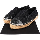 Chanel Black Sequin Tweed Leather CC Espadrilles Shoes (35)