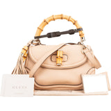 Gucci Pebbled Leather Bamboo Top Handle Flap Daily Handbag