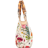 Gucci Floral Print Canvas Bamboo Handle Tote Shoulder Bag